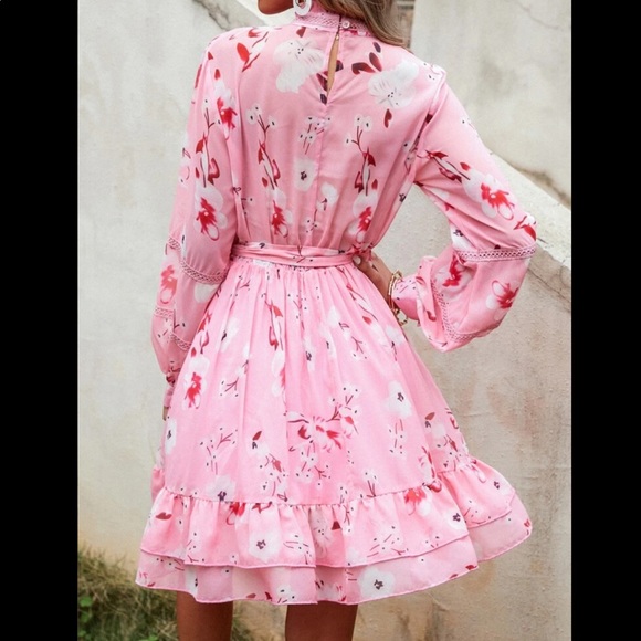 Floral Pink Belted Dress - Picture 2 of 6